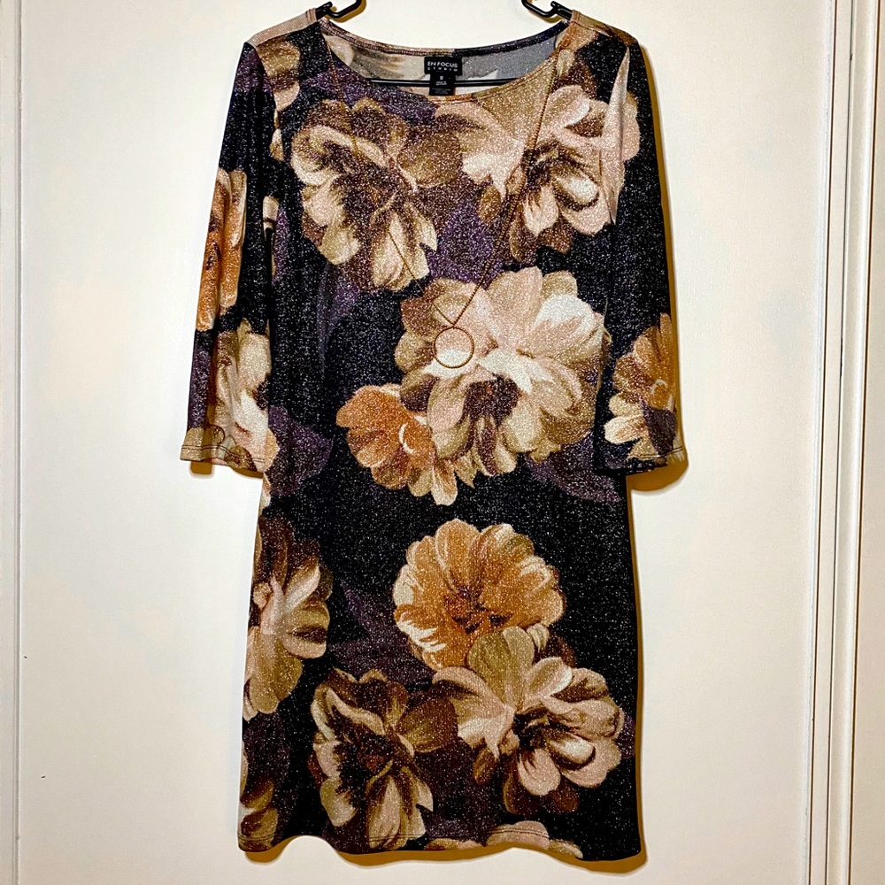 Sparkly floral print short dress by Enfocus studios
